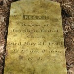 Closeup of a fallen headstone